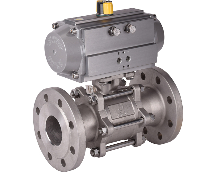 3 piece stainless steel ball valves 711 XS + RE/RES pneumatic actuator